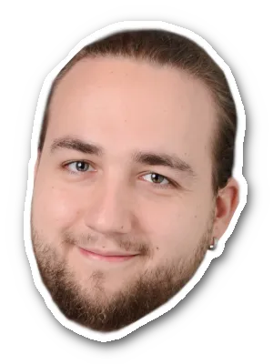 A sticker style image of Daniel Nagel's head.